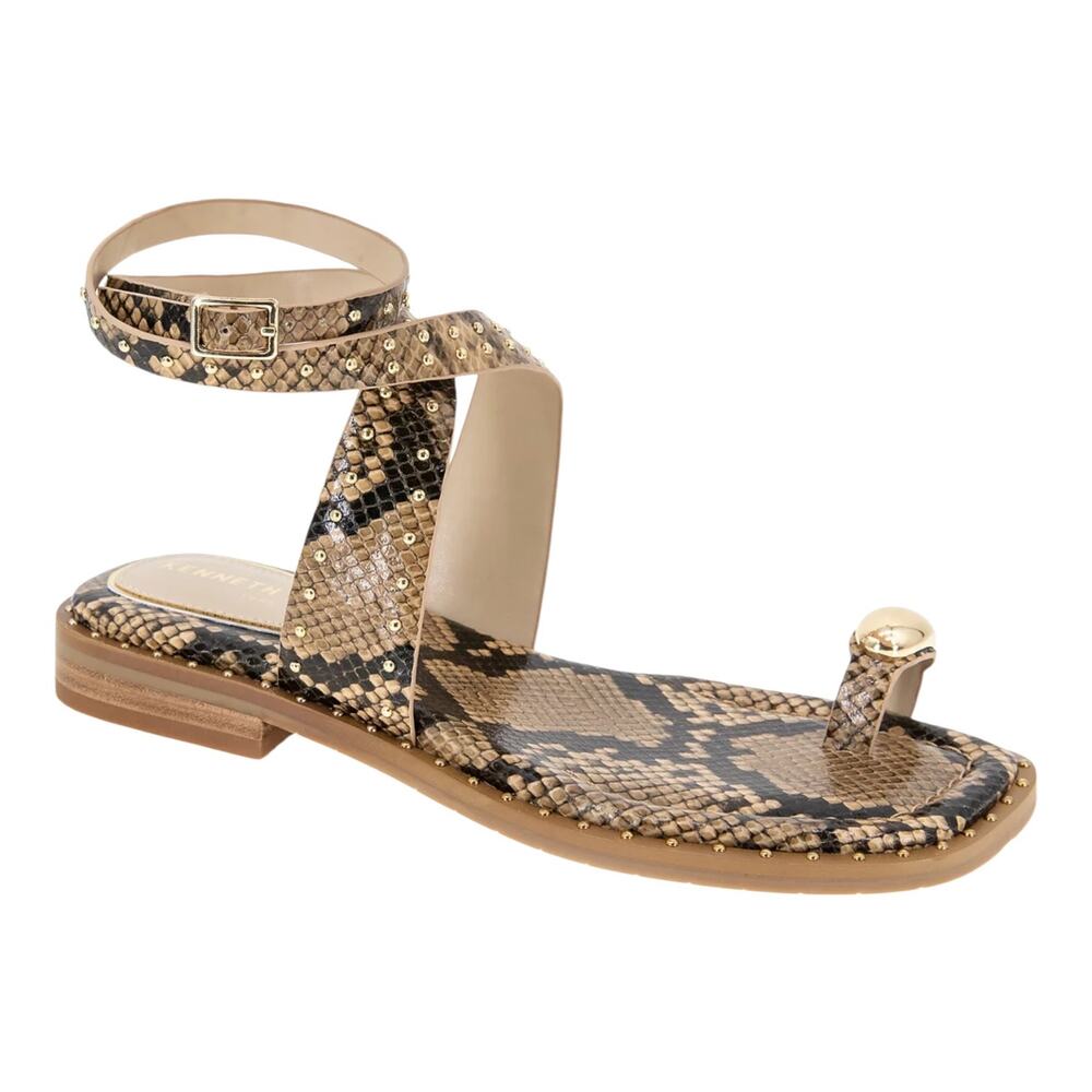 Kenneth Cole Women's Ravenn Ankle Strap Toe Ring Flat Sandals Sand Snake Size 7